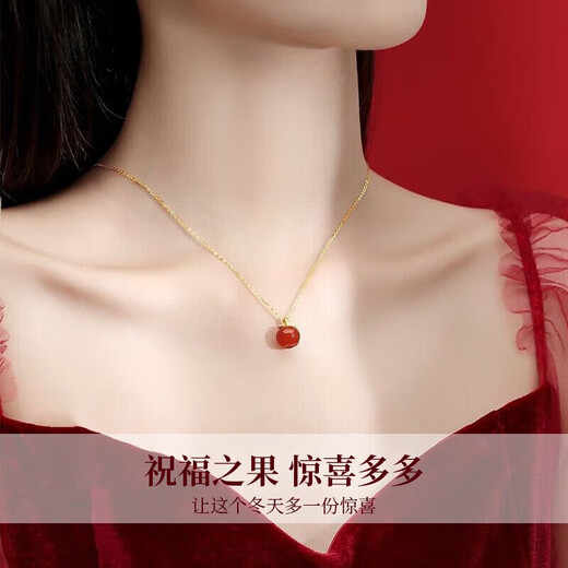 Givenchy Light Luxury Christmas Little Apple Necklace Women's 18K Color Gold Agate Jewelry Gift Birthday Gift for Girlfriend and Wife Pure Gold Christmas Peace Fruit