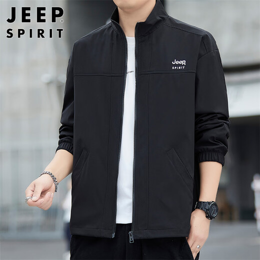 JEEP SPIRIT Jeep Jacket Men's Assault Jacket Men's Autumn and Winter Men's Casual Loose Stand-up Collar Top Black XL