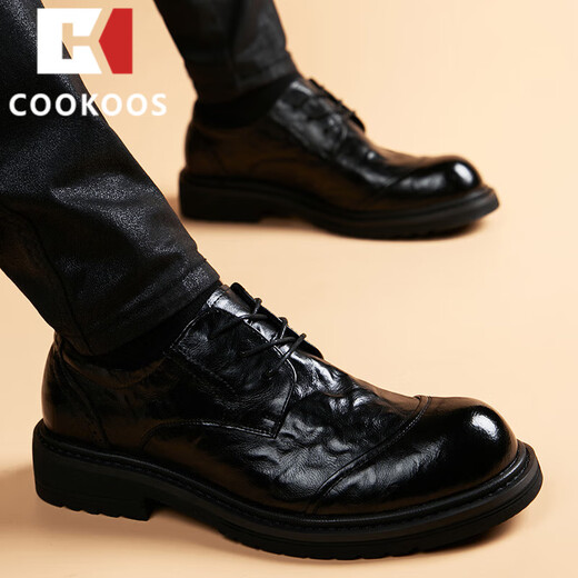 COOKOOS brand formal business casual leather shoes for men 2025 first layer cowhide genuine leather thick sole soft leather wedding shoes for men black 42