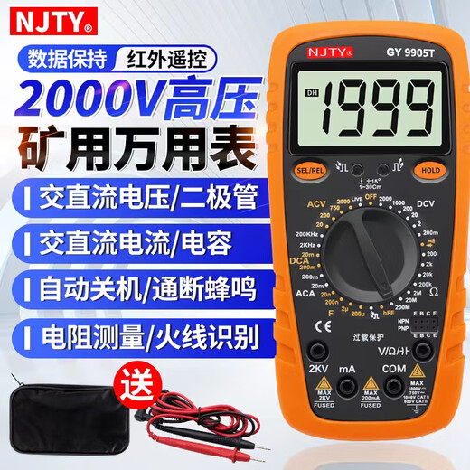福禄克（FLUKE）NJTY南京天宇2000V矿用数字万用表2KV高压矿场数显表防烧高精度 DY9905T(2000V高压) 送装机布包