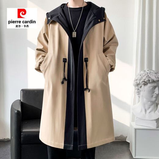 Pierre Cardin (pierre cardin) windbreaker jacket men's mid-length thin coat spring and autumn men's tops long casual jacket black XL 150-170Jin Jin equals 0.5 kg