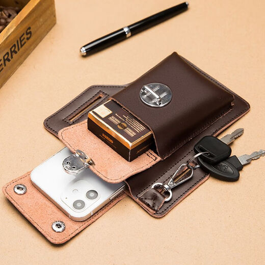 Bolsa de teléfono móvil Yu Dingfu para el sitio de construcción para hombres Bolsa de cintura con múltiples funciones Bolsa de cintura impermeable para cigarrillos colgantes Key al aire libre Modelo antirrobo Doble-Brown