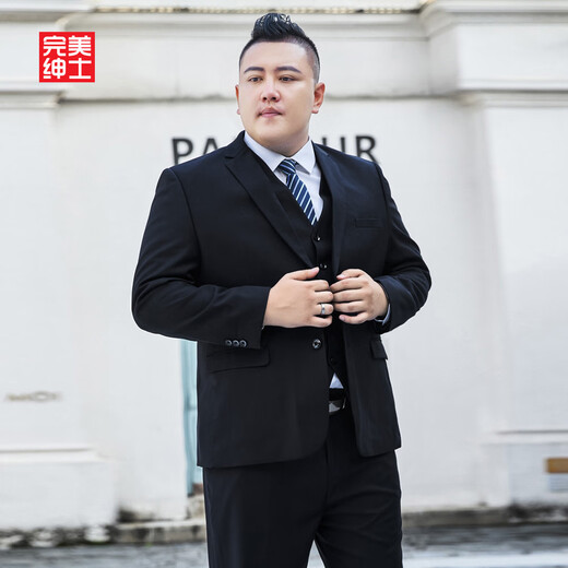 完美绅士胖子西装套装男士大码加肥加大宽松版外套商务正装职业装结婚礼服 (单件装)黑色西装外套 4XL (190-210斤)