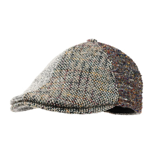 Kenmont British retro tweed splicing forward hat for women autumn and winter large head circumference warm beret short brim peaked cap gray M 57.5c (adjustable)