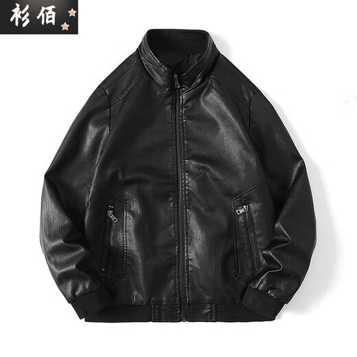 潮韵月新冬季加绒加厚皮夹克保暖修身韩版潮流飞机刺绣机车服男皮毛一体 XY-839黑色皮毛一体 3XL 建议155-170斤