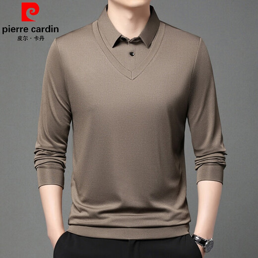
Pier Cardin brand pure cotton comfortable skin-friendly long-sleeved T-shirt men's spring and autumn casual lapel fake two-piece lapel POLO base shirt black 17084A