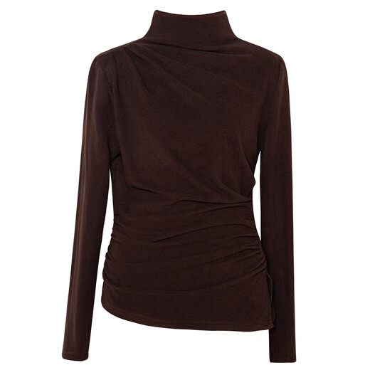 ROEYSHOUSE Luo Yi high-end pleated half-turtle collar bottoming sweater for women in winter slimming inner sweater 13113 dark brown M