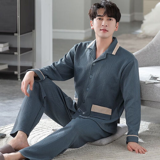 Wei Jie Pure Cotton Pyjamas für Männer im Winterherbst- und Winter-Herren-Pyjamas verdickten Zwischenschicht-Baumwoll-Herrenanzug mittleren Alters und älterer Männermodell P3878 Big Red Cotton 3L [180-210jin [Jin gleich 0,5 kg]]