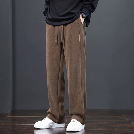 Woodpecker pants men's casual pants spring, autumn and winter new corduroy loose sportswear men's pants plus velvet wide-leg straight pants 509 blue gray plus velvet L /*110-125Jin Jin equals 0.5 kg