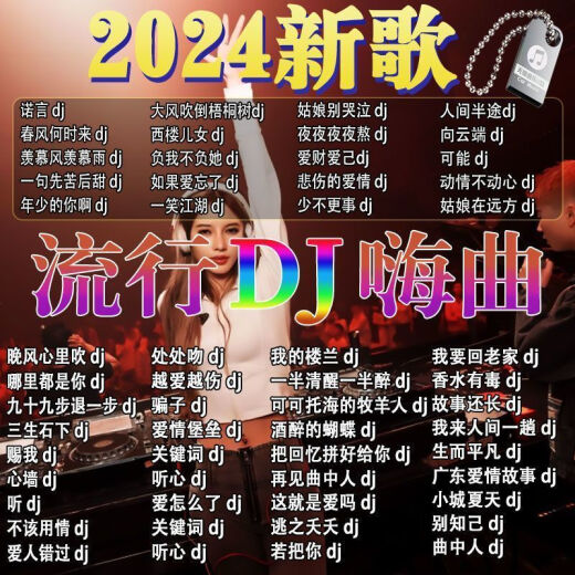 LZJV2024车载音乐U盘DJ重低音环绕劲爆舞曲网红酒吧完整版串烧嗨曲MP3 赠Type-c转换头-黑胶音质-即插 完整版1381首歌曲 38部视频