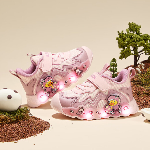 B.Duck little yellow duck children's shoes children's toddler shoes boys and girls light-up shoes baby sports running shoes 3950 pink 26