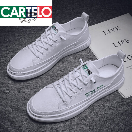 
CARTELO men's shoes for summer breathable and versatile men's flat shoes casual leather shoes sports white trendy shoes men beige (N695) 43