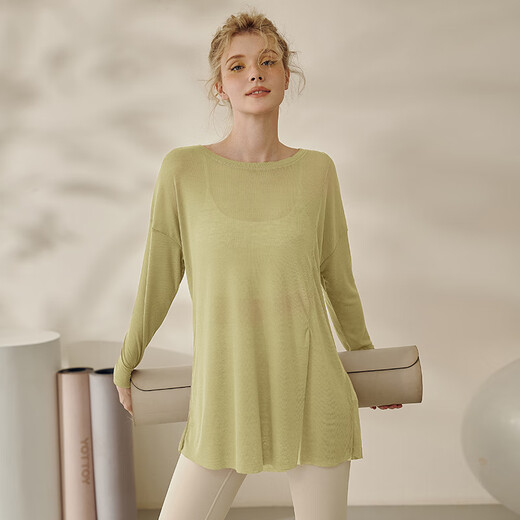 LULU CENTURY loose sports top women's breathable running Pilates training fitness cover-up long hip-covering yoga wear long-sleeved khaki brown S/M