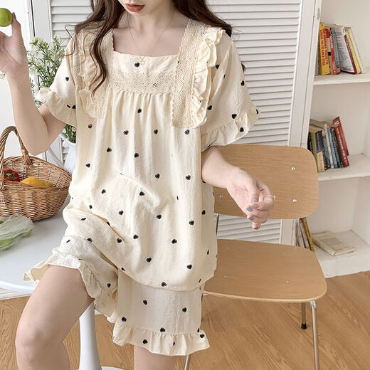Wei Jies Sommerpyjama für Frauen reine Baumwolle modische und beliebte Sommerpyjamas für Frauen dünne Spitze kurze Ärmel Shorts süße männliche 694# L empfohlen 110-125jin [Jin ist 0,5 kg]