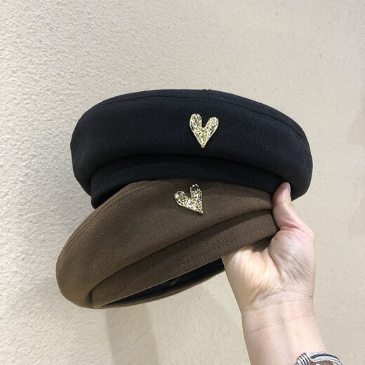 Nurse Xin beret women's autumn and winter versatile black ins octagonal hat internet celebrity Korean version Japanese and British retro painter hat trend leather woolen beret-black head circumference 54-59 adjustable