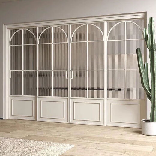 勤凯法式复古厕所门推拉门合金极窄边滑门玻璃门隔断移门卫生间厨房门 法式复古单包厕所门 珐琅白