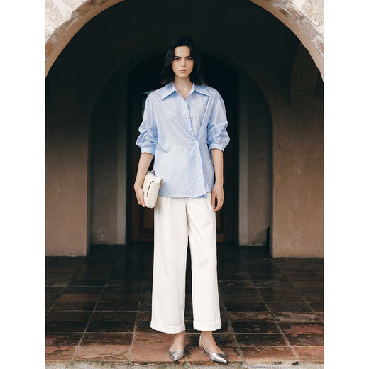 ELLE French fashion style age-reducing striped shirt for women 2026 spring new design loose niche top striped M