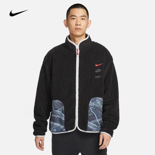Nike (NIKE) jacket men's Autumn 2025 CNY Dragon Year limited new three-hook imitation lamb stand collar sports casual clothing FZ6194-010 black 2XL
