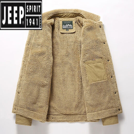 
Jeep (JEEP) winter pilot jacket men's plus velvet thickened large size loose cotton coat middle-aged and young lamb velvet work cotton jacket khaki [pure cotton fabric] XL 125-140Jin [Jin equals 0.5 kg]