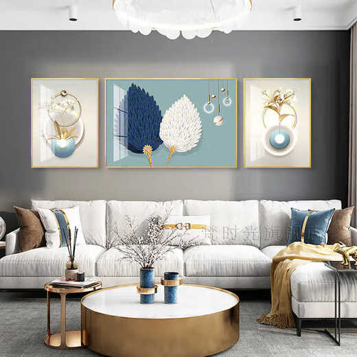 
Yaoshijia painting living room decoration painting modern simple light luxury sofa background wall high-end 2025 new crystal porcelain painting hanging painting mural JD15861 left and right 35*50 middle 70*50 hand-made diamond inlay painting aluminum alloy black frame
