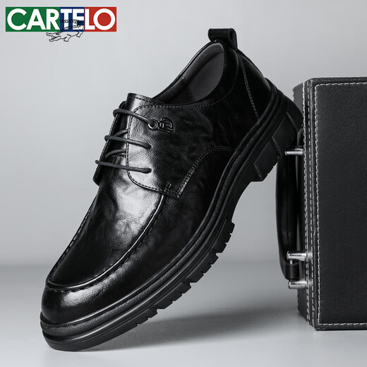 Cartelo British Herren Lederschuhe atmungsaktive Geschäft Formale Schuhe Hand Grip Muster niedrig dicke Sohle Lederschuhe Männer 9905 Schwarz 40