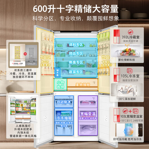 TOSHIBA Dabaili 600L cross-door refrigerator high-capacity fully embedded dual-system automatic ice making household first-class energy efficiency ultra-large capacity GR-RF631WI-PG1
