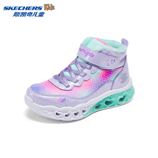 Skechers斯凯奇儿童秋冬保暖运动鞋舒适闪灯休闲棉靴302677L 677L薰衣草色/多彩色/LVMT 32