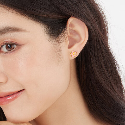 Liufu Jewelry Fuman Heirloom Series Gold Flower Colored Craft Gold Earrings Earrings Priced 021000EA 2.60g (including labor cost 640 yuan) with silicone ear plug