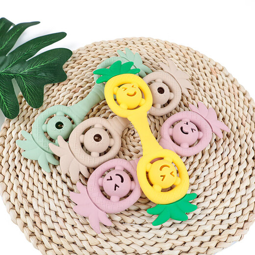 Teething Baby Food Grade Silicone Latex Toothbrush Teething Stick Teething Stick Teething Device Anti-Eating Hand Teether Pacifier Pineapple (Color Matching) Yellow and Green Color Matching 1 Pack