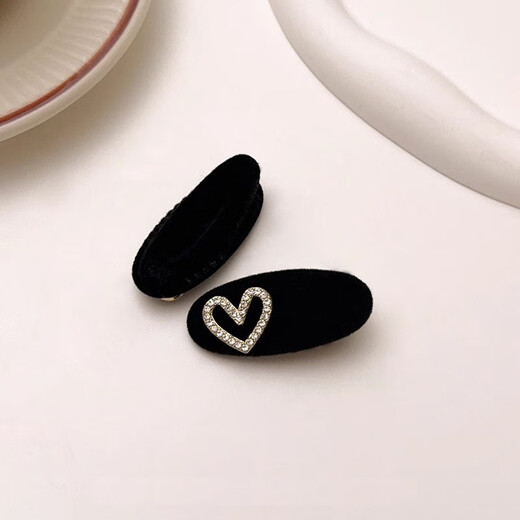 Bai Shilin's small and exquisite mini love hairpin for women, flocked side duckbill clip, high-end rhinestone one-word clip, hairpin, black pair