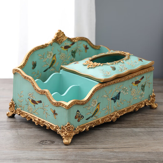 
American tissue box living room home multi-function paper box European retro paper box simple remote control storage box 1047 blue oriole blossom vertical draw