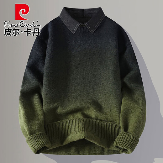 皮尔卡丹（pierre cardin）高级感假两件针织衫男2025新款渐变衬衫领毛衣男冬天保暖内搭线衣 9756红色【衬*衫衣*领】 4XL 约180~195斤可穿
