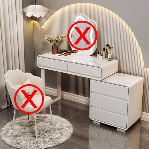 FEDDIES slate dressing table bedroom cream style Internet celebrity solid wood dressing table table six drawer cabinet integrated modern simple storage cabinet white 120CM table + cabinet + cloud mirror + petal chair solid wood six drawer cabinet slate countertop