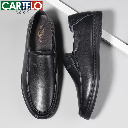 Cartelo Lederschuhe Herren Sommer Cowhide Ein Fuß Herrenschuhe Cowhide Weiches Einzelbetrieb Casual Schuhe 6219 Schwarz 40