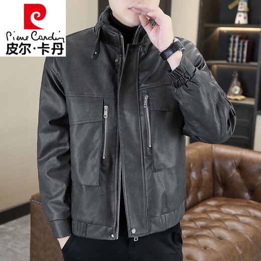Pier Cardin Winter plus Velvet Lederjacke für Männer hübsche Persönlichkeitspelzkragen Jacke verdickte warme Imitation Fell integrierte Motorradjacke braune Farbe [verdickt] plus Samt 3xl 150-170jin [Jin entspricht 0,5 kg]