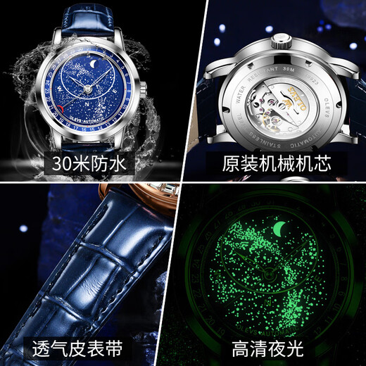 Olevs Swiss Certified Brand Watch Mechanical Watch Vollautomatisch Herren Uhr Luminous wasserdichte sternförmige Mode Mods Watch Olevs-9923-Silver Shell Flat Circle