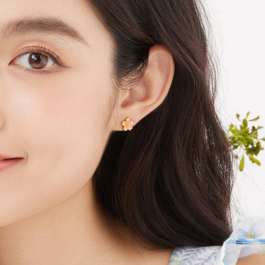 Liufu Jewelry Fuman Heirloom Series Gold Flower Colored Craft Gold Earrings Earrings Priced 021000EA 2.60g (including labor cost 640 yuan) with silicone ear plug