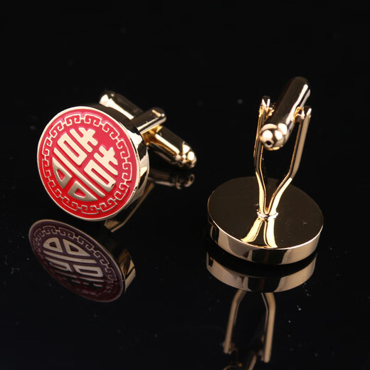 Shantoulin Village tie clip cuff link suit happy men wedding festive cuff shirt nail groom suit button men's box gold square cuff link + tie jacket