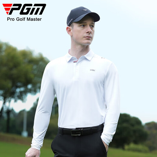 PGM高尔夫服装男士长袖T恤冰丝衣袖镭射打孔 夏季运动上衣polo衫 YF681-白色【上衣】 M