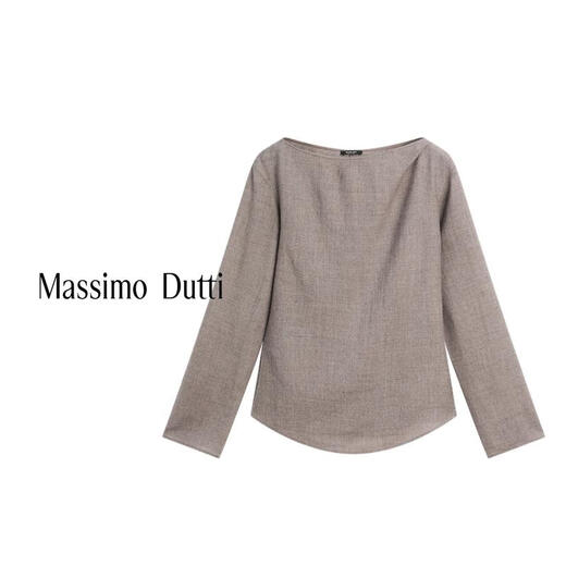 Massimo Dutti autumn and winter new product 2025 women's elegant quiet luxury style high-end felt texture boat neck blouse shirt 05173973 Mocha Brown XS (165/84A)
