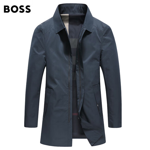 BOSS Jacket Men's Jacket Spring and Autumn New Windbreaker Casual Lapel Mid-Length Jacket Thin Top Slim Fit Dark Green L