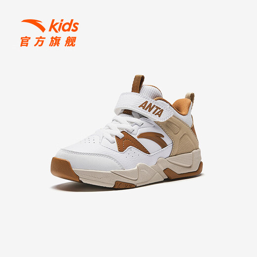 
Anta children's sneakers for men and women's children's shoes 2025 spring and summer new Velcro high-top wear-resistant scale basketball shoes Snowflake white/latte khaki/tangle brown 9901-2 30