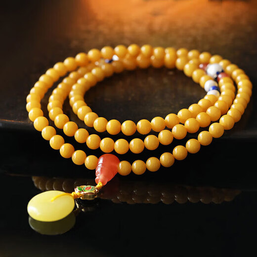 Longyin Beeswax Bracelet Amber Bracelet Women's Birthday Honey Chicken Butter Yellow Multiple Circles 6mm Jade Birthday Gift YJ 6mm