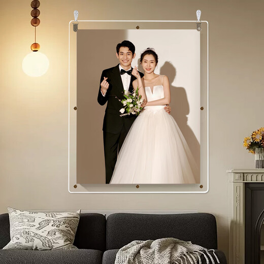 Hong Kong and Vietnam double-sided transparent acrylic wedding photo frame for hanging on the wall, photo development, printing and customization to make a family portrait table, double-sided transparent rounded corners, 6 inches, inner frame 10.2*15.2 cm for hanging