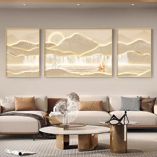 
Shunjixiangli Rizhao Jinshan Living Room Decoration Painting Atmospheric Landscape Painting Triple Hanging Painting Light Luxury High-end Sofa Background Wall Wall Painting JD15250 Left and left 35*50 Middle 70*50 Handmade diamond-inlayed aluminum alloy gold frame