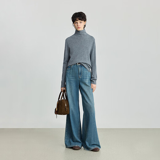 LILY 100% wool 2025 winter new style half turtleneck solid color versatile temperament commuter sweater sweater tops for women 505 light gray S