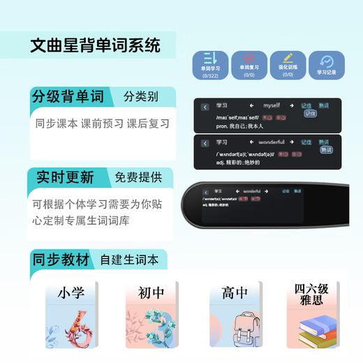 Wenquxing Electronic Dictionary A100 Pro English Reading Pen Textbook Synchronized Explanation Example Sentences British and American Dual Pronunciation Multi-disciplinary Portable Learning Machine Multi-national Translation No Game Offline Version