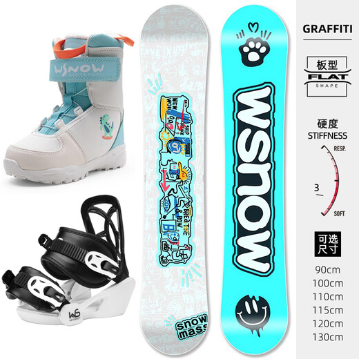 WS SnowboardsWS Snowboard Kinder Snowboard Set Komplettset Skischuhe Bindungen Snowboard Set Kinder und Jugendliche Snowboard E1 Set 90cm