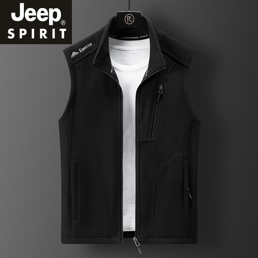 JEEP SPIRIT情侣摇粒绒马甲男女秋冬季无袖坎肩抓绒背心户外保暖开衫立领外套 9277男-深灰 XL