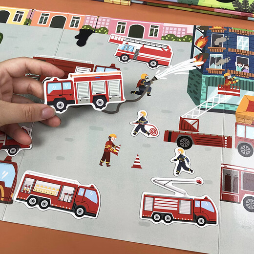 Little Red Flower Children's Repeat Sticker Book Stickers 2-3-4 Years Old Baby Magnetic Sticker Book Cartoon Early Education Toy At Construction Site + In Rescue (Value Pack of 2)